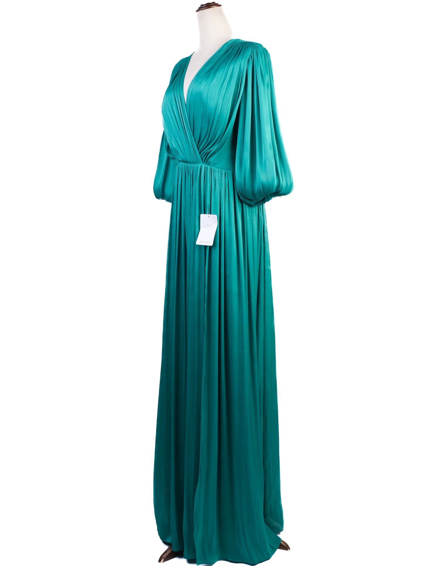 new costarellos teal long gown v-neck belted size n/a