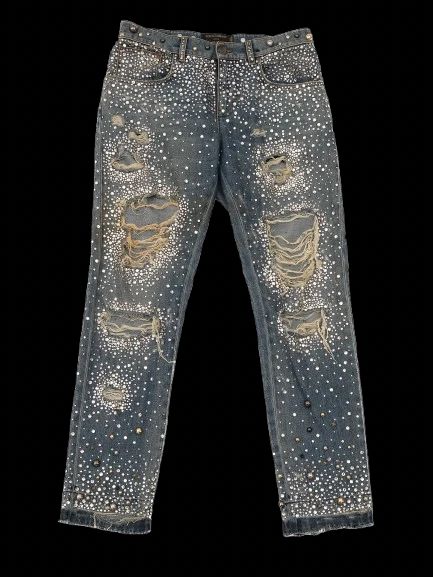 excellent dolce gabbana blue cotton distressed jeans size s