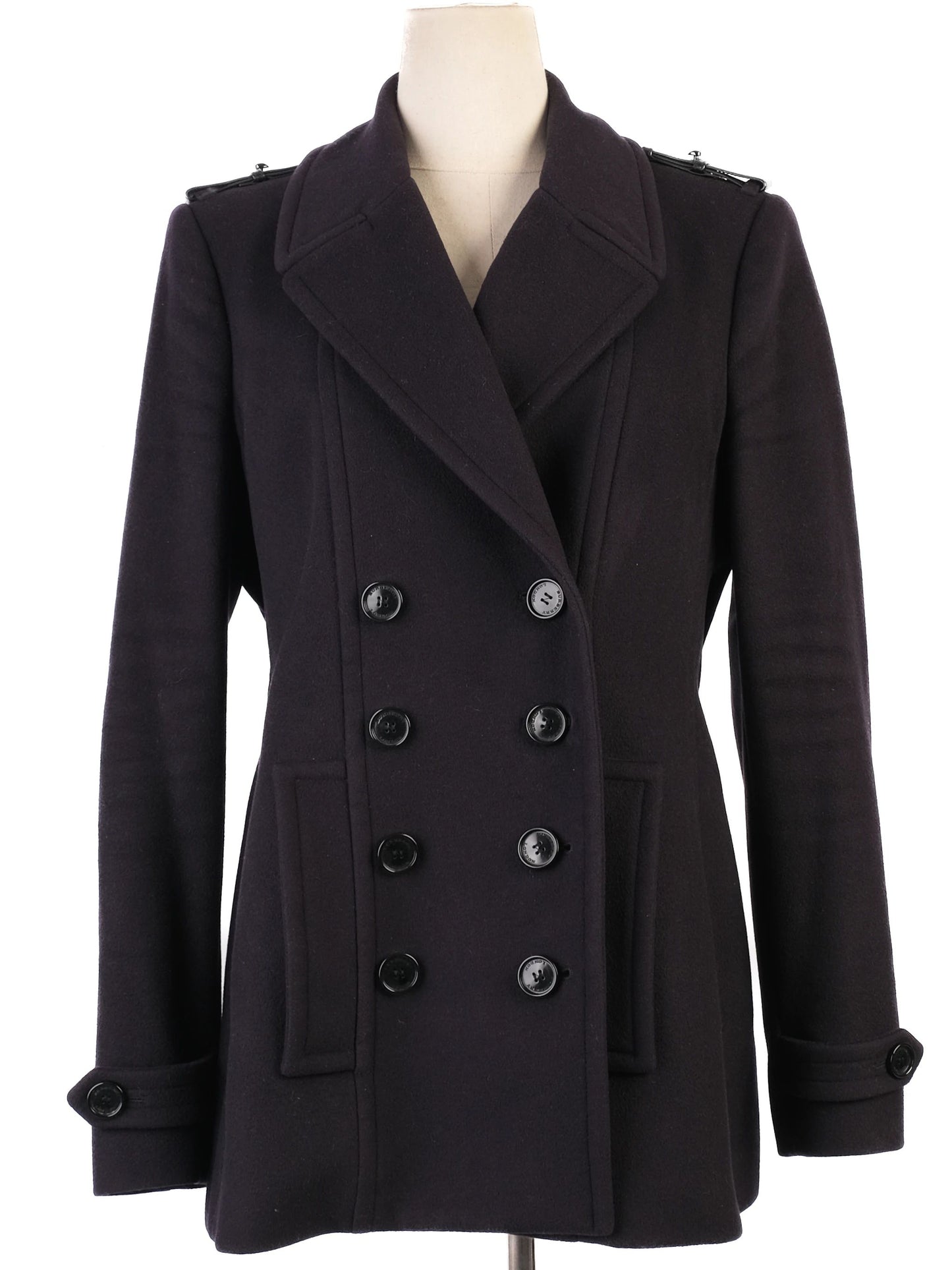 excellent burberry black wool peacoat double-breasted size s