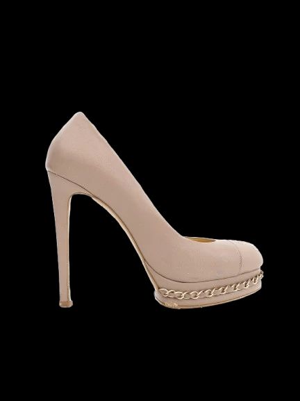 excellent chanel pink leather high-heeled shoes size 37