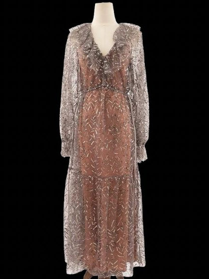 Self-Portrait Gray Sheer Sequined Dress XS Excellent Condition