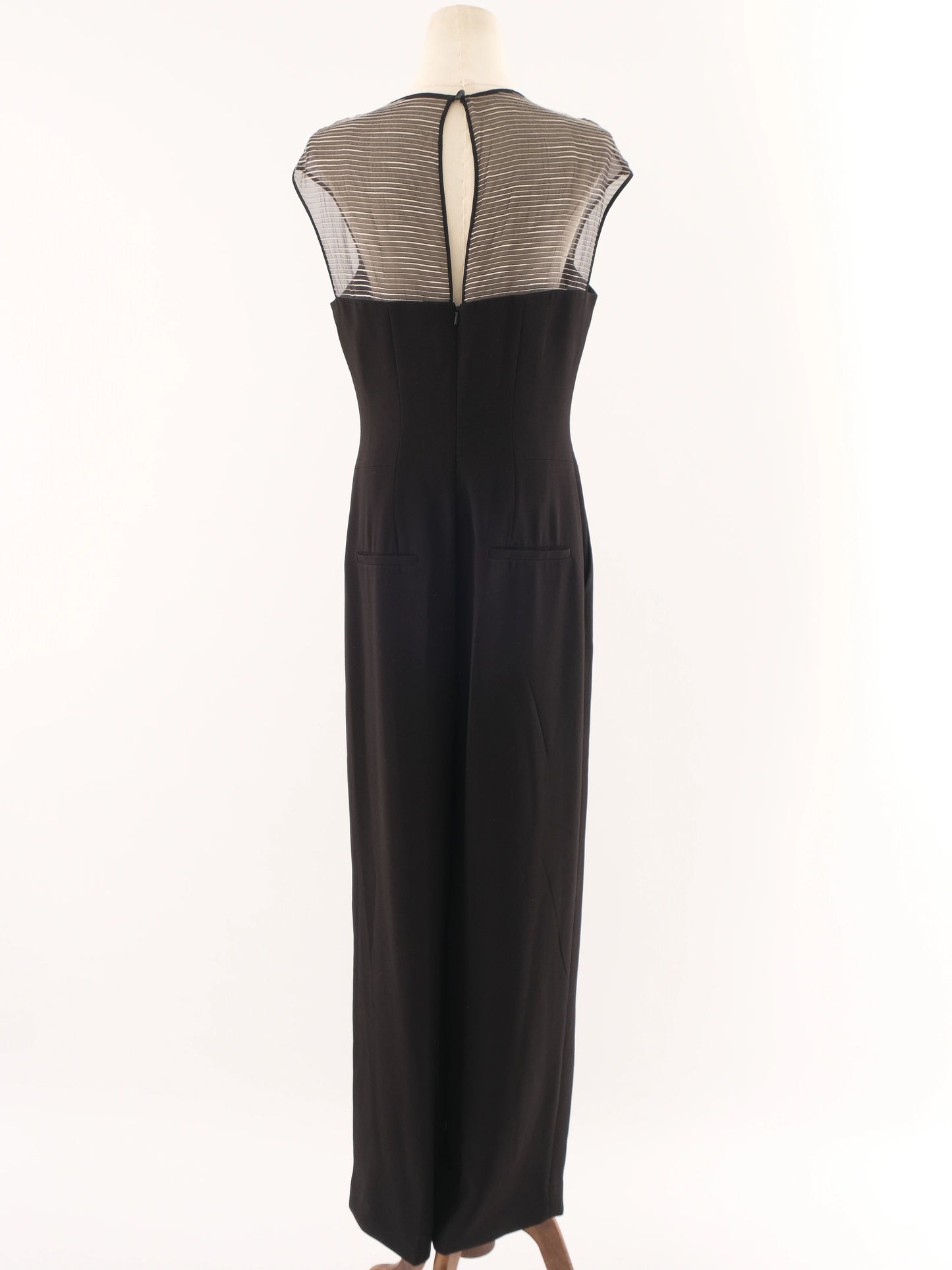 karen millen black sleeveless jumpsuit xl with sheer detail