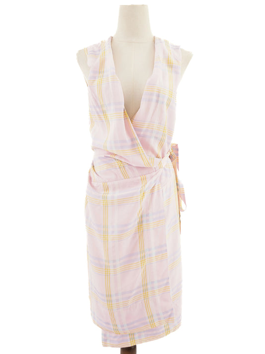 Excellent Vivienne Westwood Pink Plaid Wrap Dress Size L Viscose