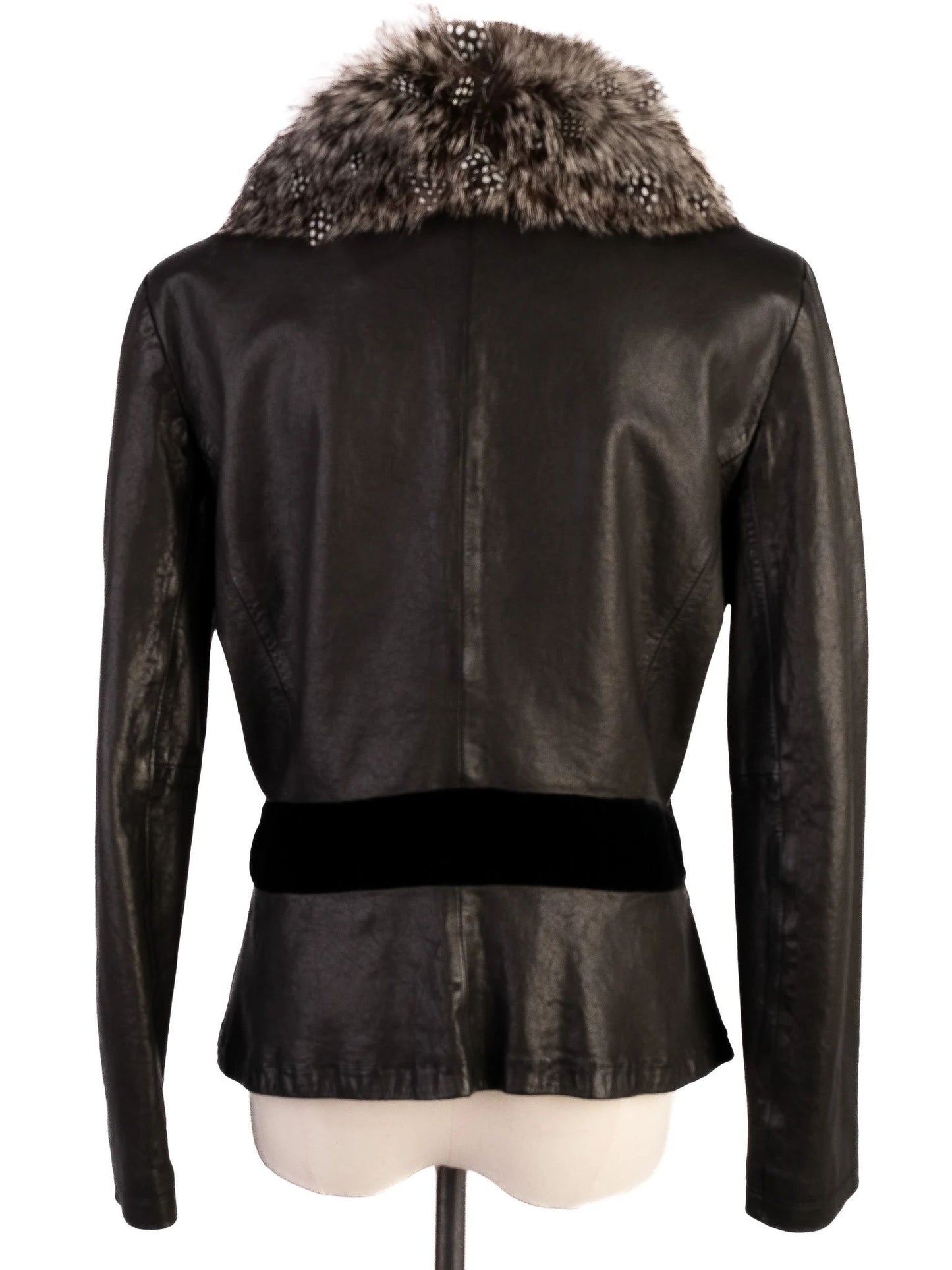 excellent emporio armani black leather jacket size s with bow