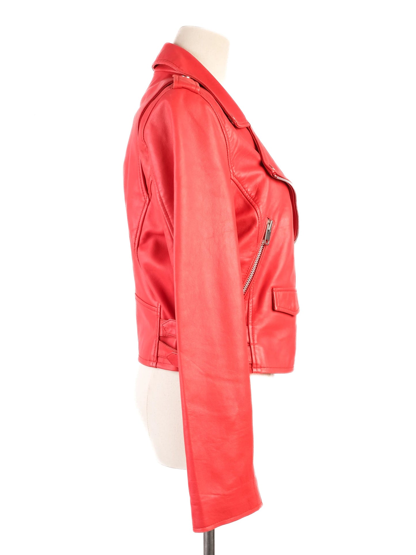 excellent walter baker red leather biker jacket size l