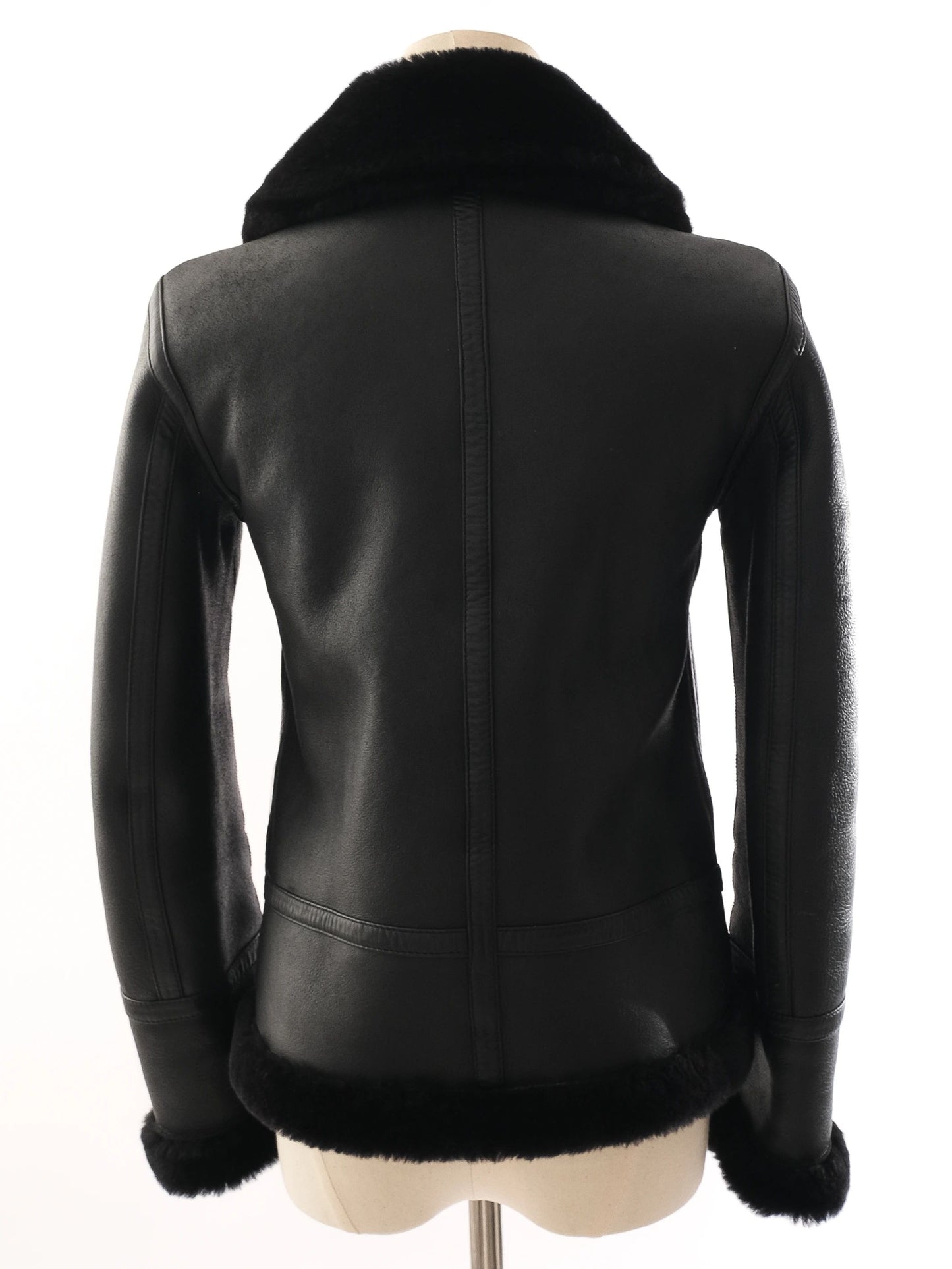 good reiss black leather & faux fur jackets size xs
