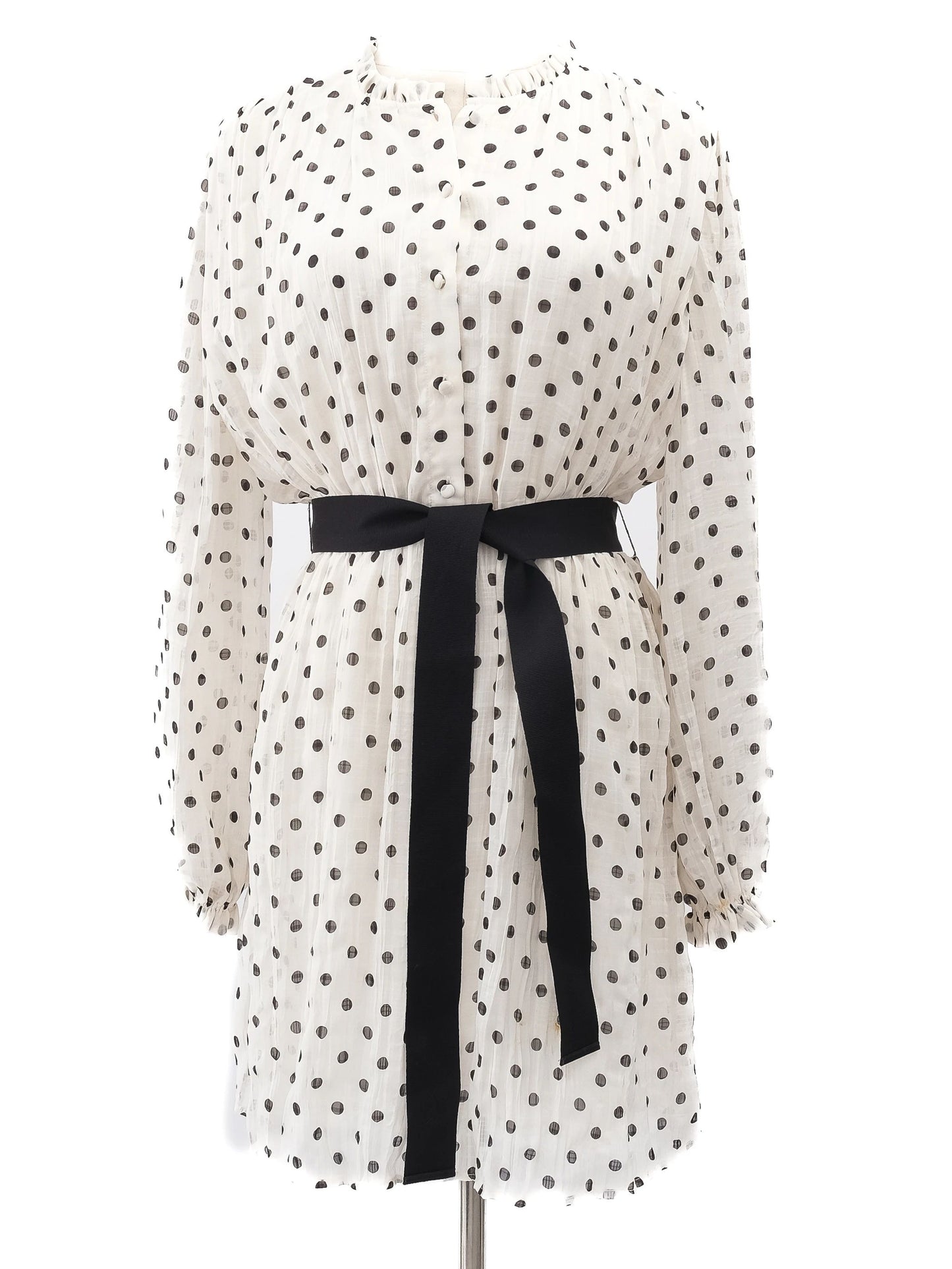 excellent maje white polka dot dress size s with belt