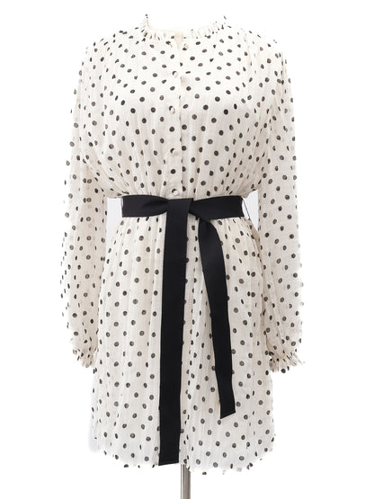 Excellent Maje White Polka Dot Dress Size S with Belt