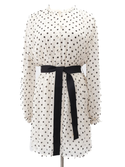 Excellent Maje White Polka Dot Dress Size S with Belt