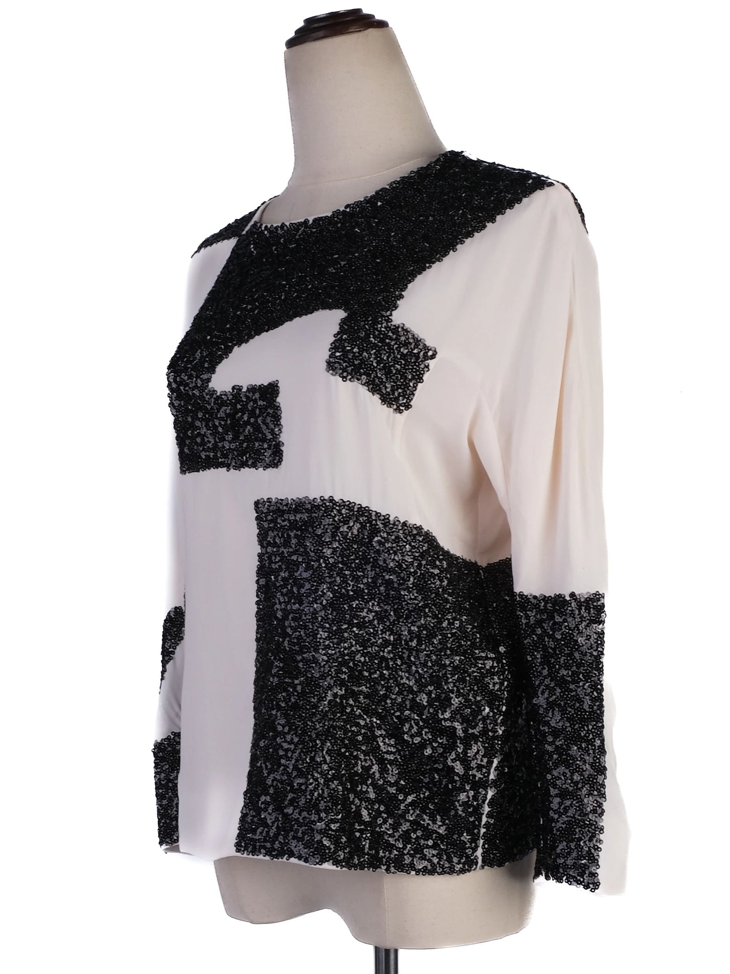 new by malene birger long sleeve blouse xxs white black sequined design