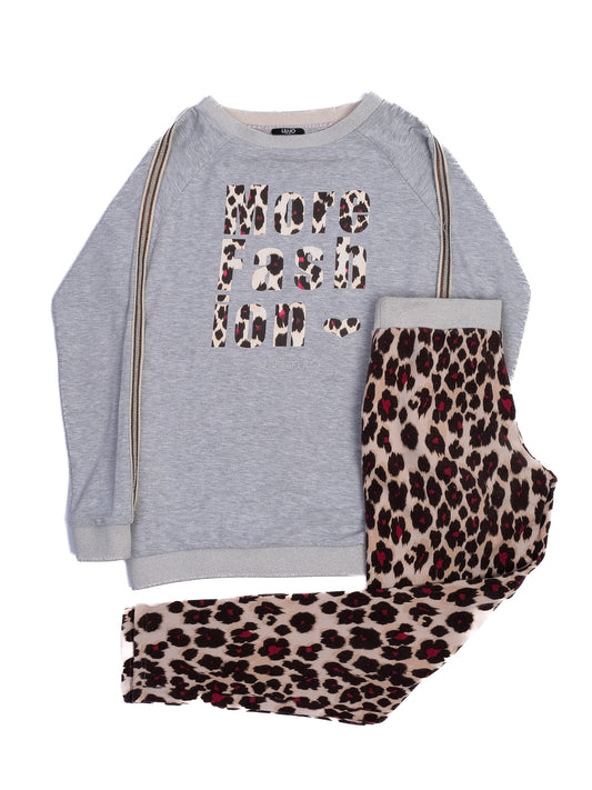 Excellent Liu Jo Gray Sweatshirt Leopard Print Pants Set XS