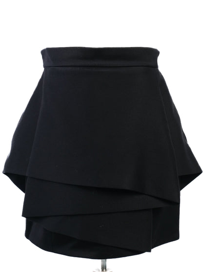 Excellent Balmain Black Wool Skirt with Layered Details