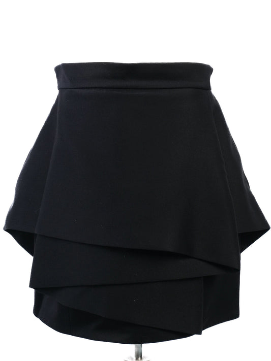 Excellent Balmain Black Wool Skirt with Layered Details