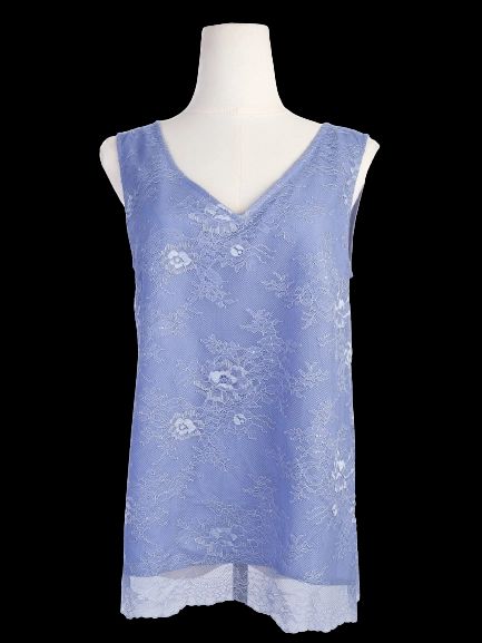 excellent twinset sleeveless blue lace top size s floral v-neck