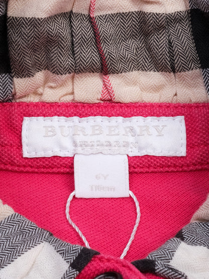 EXCELLENT Burberry Kids Pink Short-Sleeve Top Size 6 Checked Collar