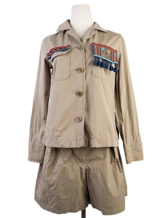Excellent Weekend MaxMara Green Cotton Jacket & Shorts Set Size L