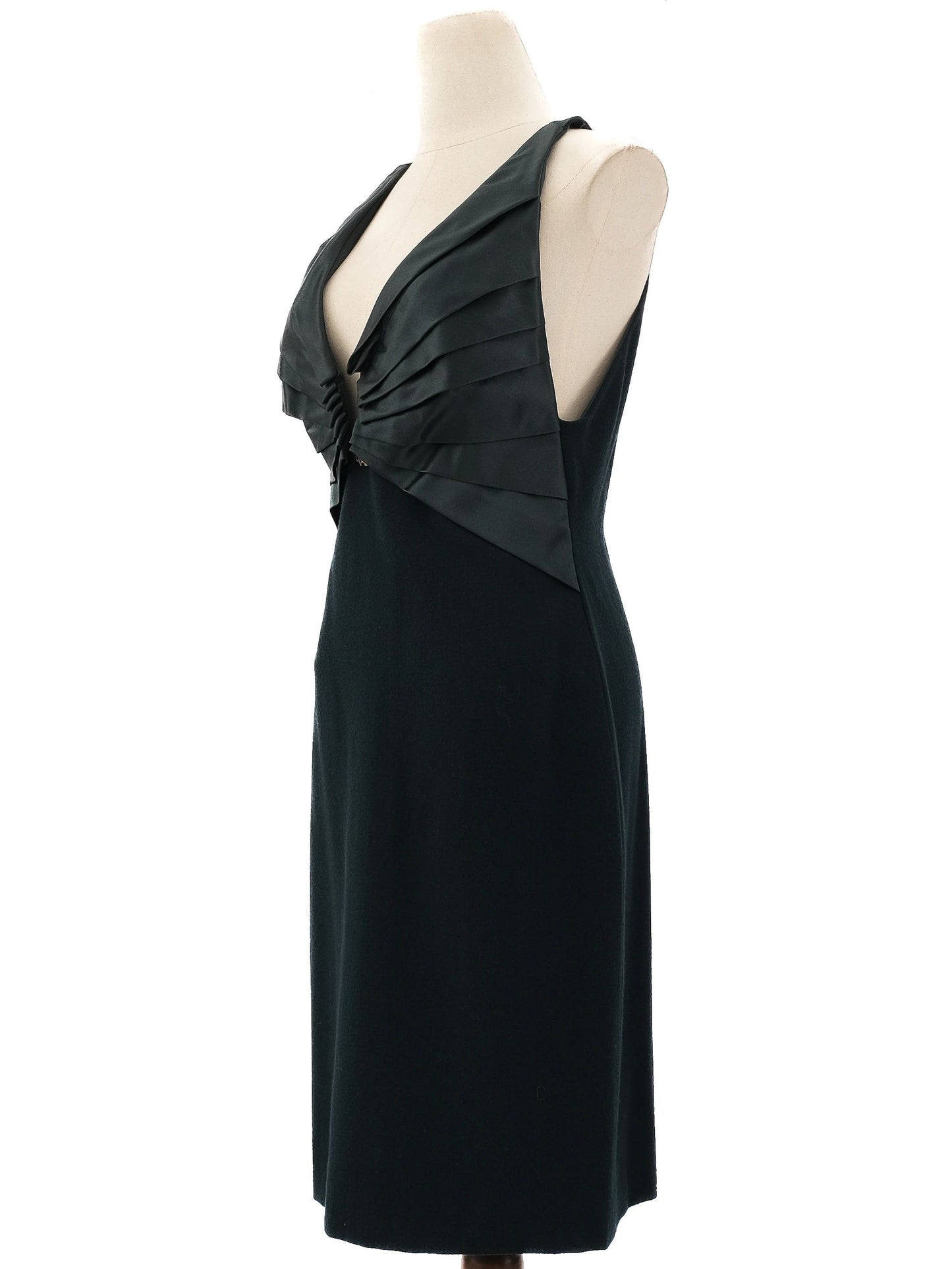excellent roberto cavalli green silk dress size l deep v-neck sleeveless