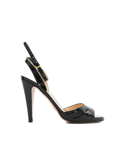Excellent Prada Black High-Heeled Sandals Size 37.5 Lacquer