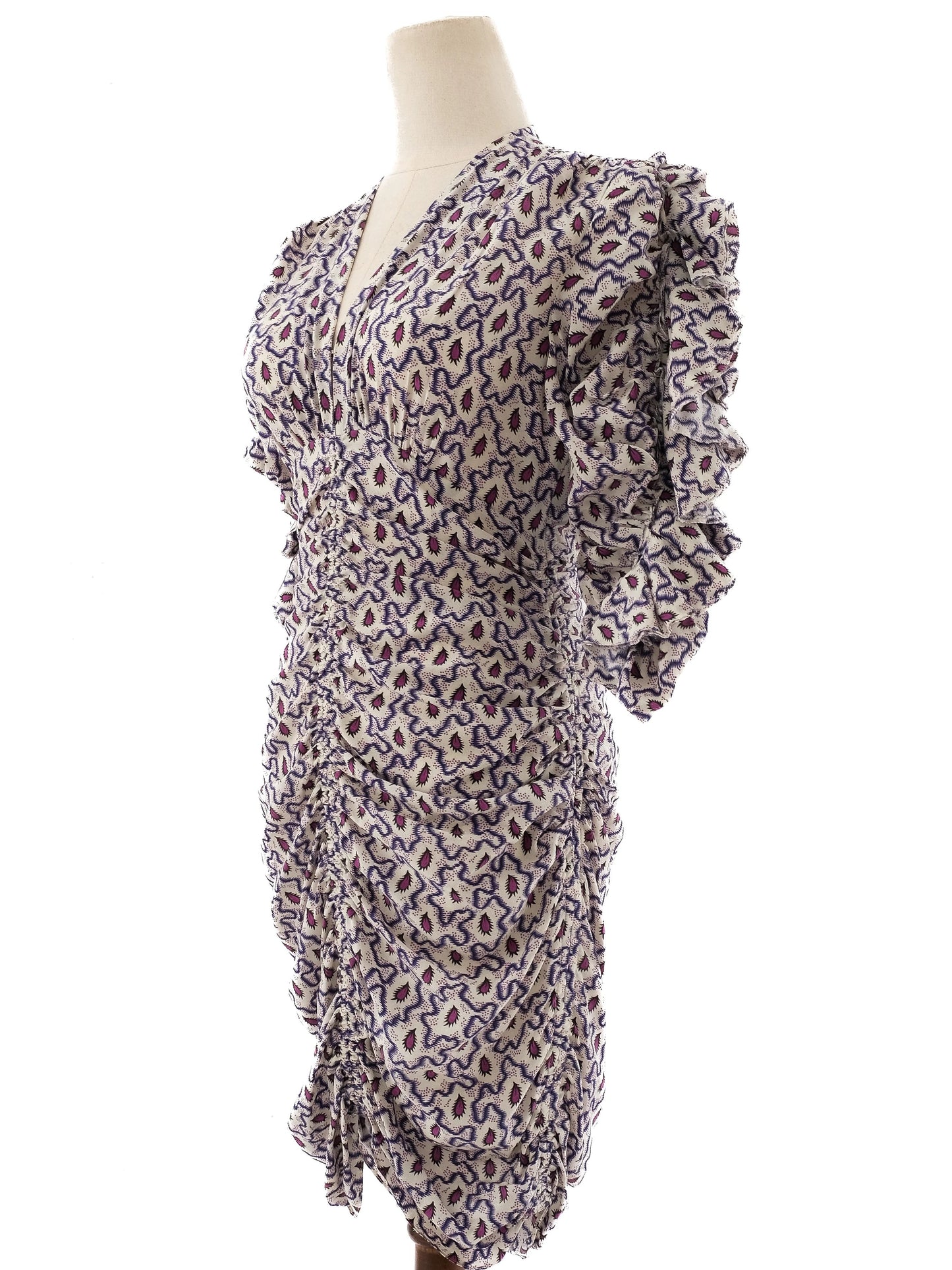 excellent isabel marant silk dress v-neck ruffled sleeves size s