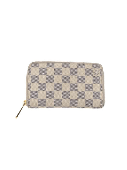 Excellent Louis Vuitton Checkered Leather Wallet with Gold Zipper