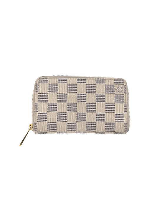 Excellent Louis Vuitton Checkered Leather Wallet with Gold Zipper
