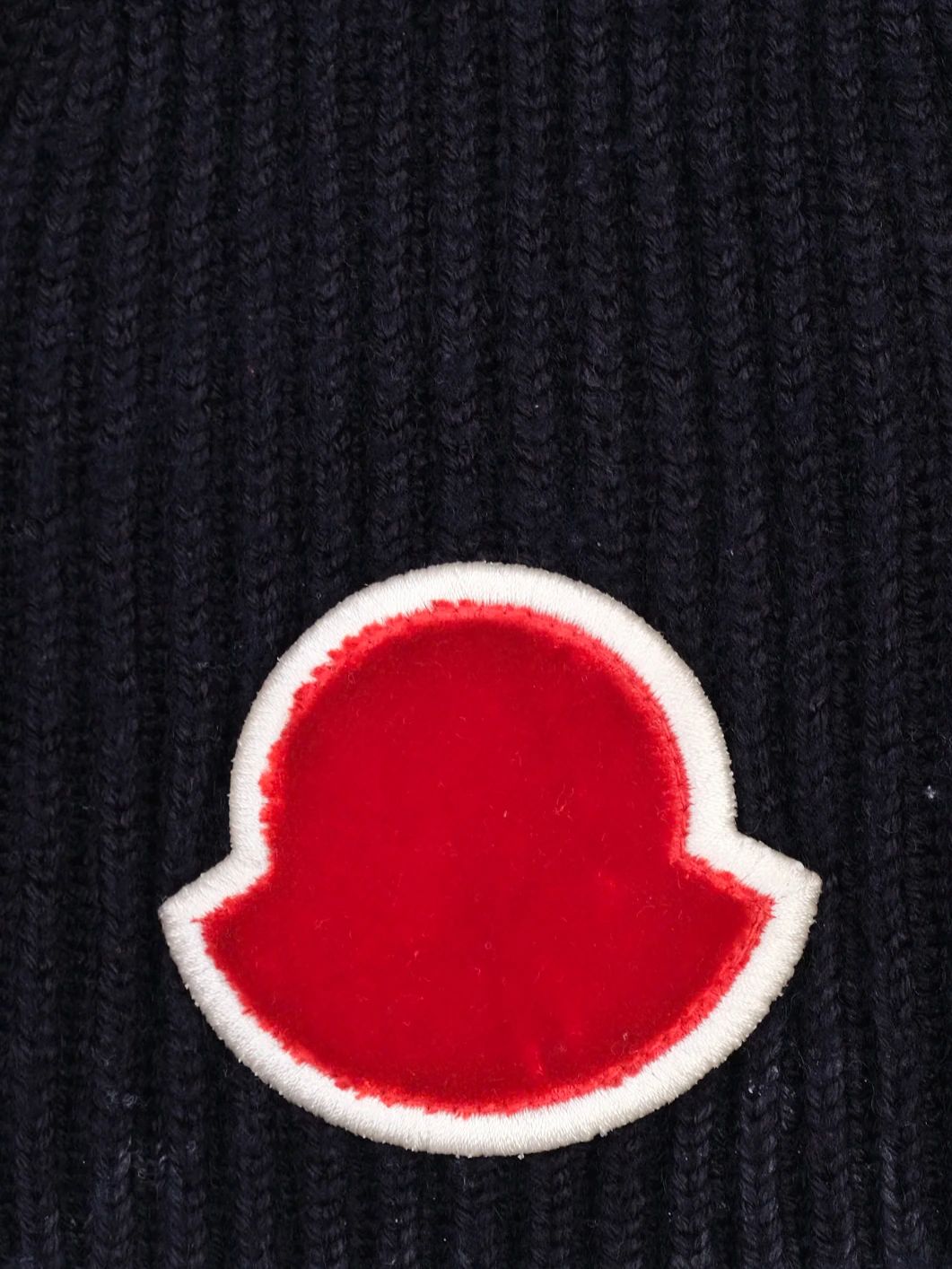 excellent moncler kids blue wool beanie hat size 4 with logo
