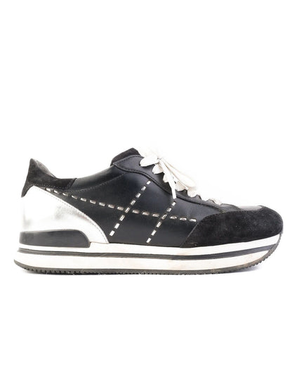 Excellent Hogan Black Leather Sneakers Size 38 with Silver Accents