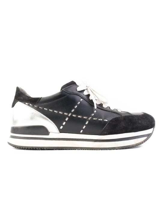 Excellent Hogan Black Leather Sneakers Size 38 with Silver Accents