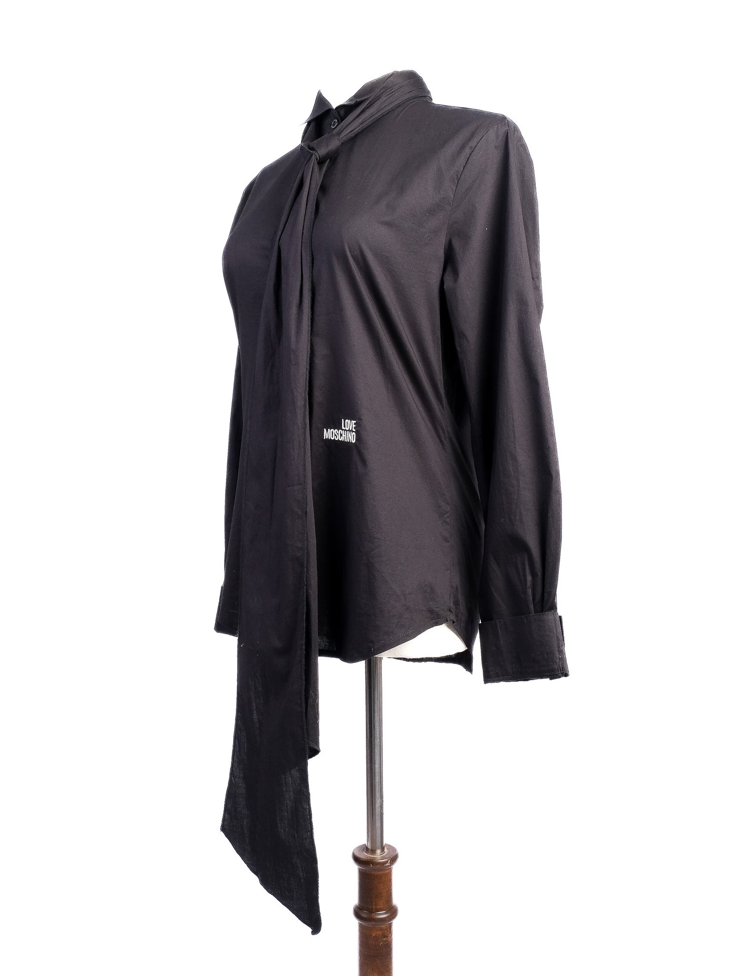 excellent love moschino black cotton long sleeve shirt with tie