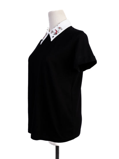 Excellent Maje Black Short-Sleeved Shirt with Embroidered Collar