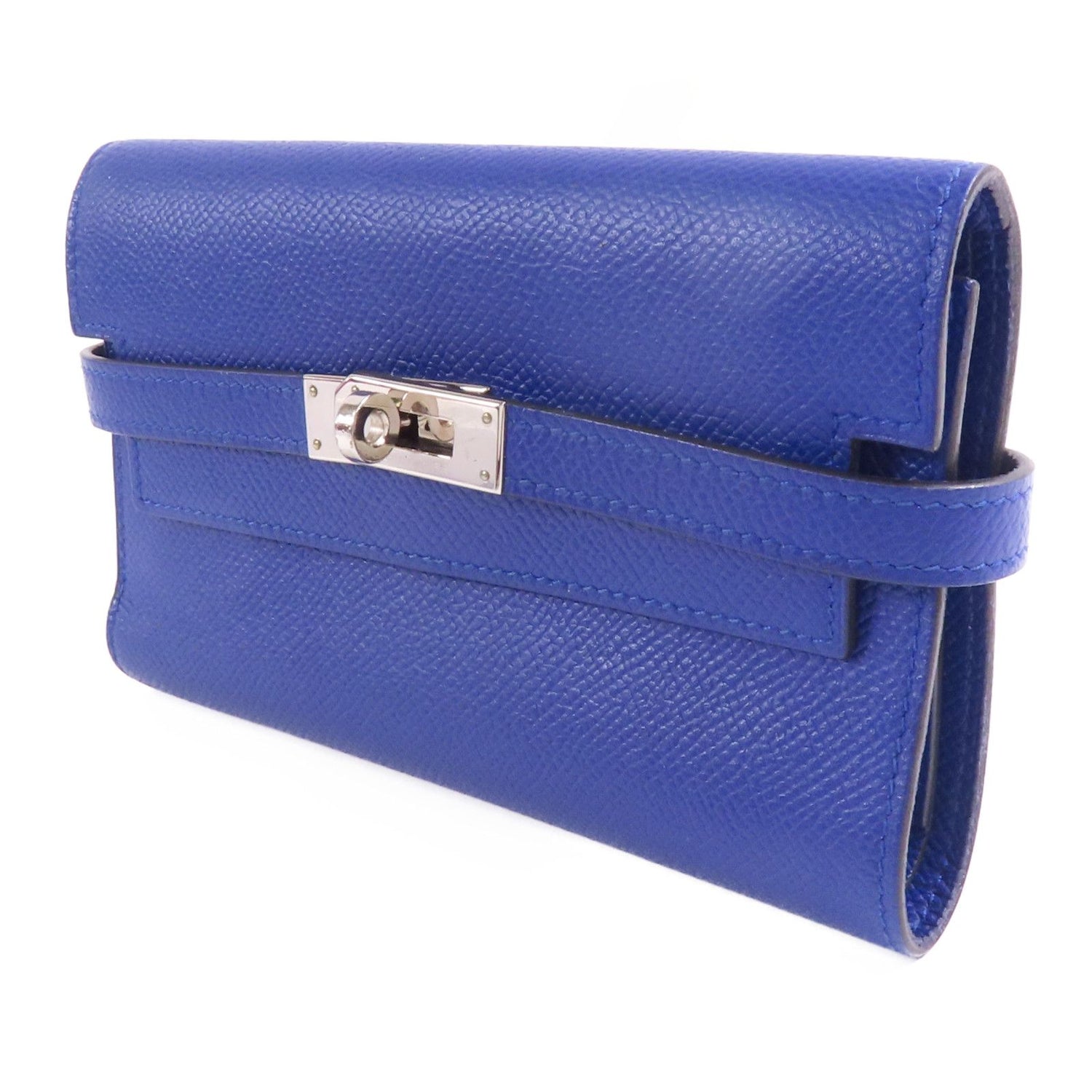 Hermes Epsom Leather Kelly Wallet Ginpaku Chosenbao Bleu Electrique Tri-Fold Long Wallet Blue Electric Blue 7t/phw Epso
