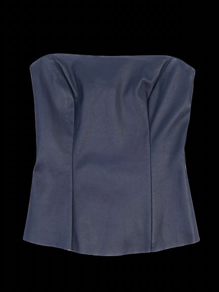 new by malene birger strapless navy blue leather top