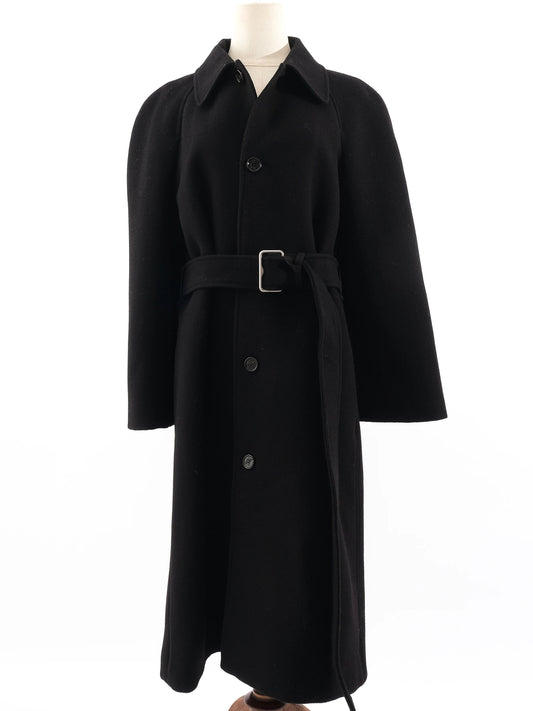 Perfect Burberry Black Wool Long Coat with Belt Size L