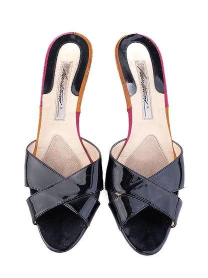 Average Condition Brian Atwood Black Leather High-Heeled Sandals Size 38