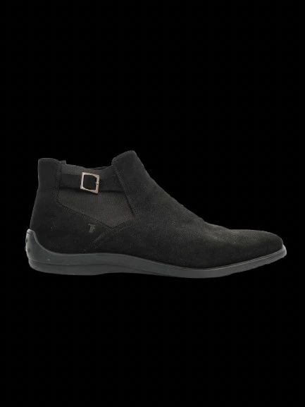 excellent tod's black leather ankle boots size 45 with side buckle