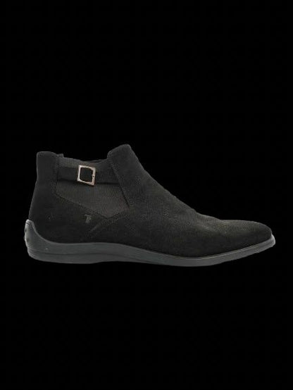 Excellent Tod's Black Leather Ankle Boots Size 45 with Side Buckle