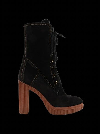 Excellent Tod's Black Genuine Suede High-Heeled Boots Size 39.5