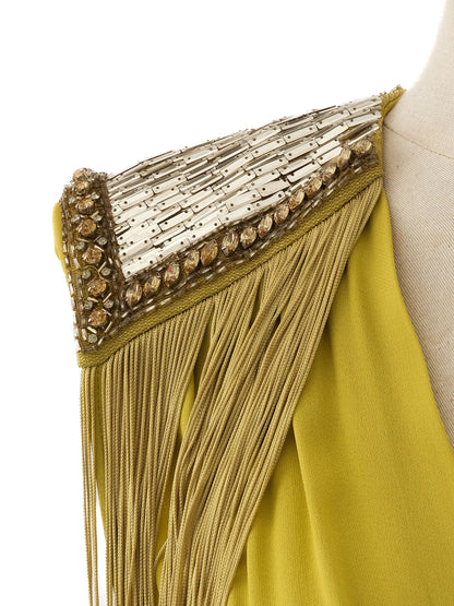 Excellent Elisabetta Franchi Yellow Viscose Dress Size M with Fringe