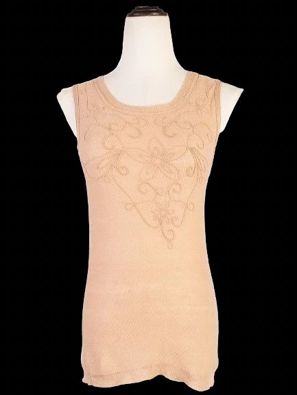 excellent dkny floral embroidered orange cotton sleeveless shirt s