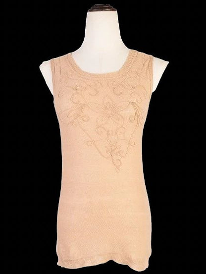 Excellent DKNY Floral Embroidered Orange Cotton Sleeveless Shirt S