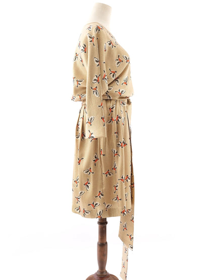 Excellent Alexander Terekhov Yellow Silk Dress with Bird Pattern