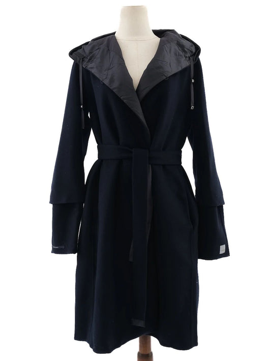 Excellent Max Mara Black Wool Hooded Coat Size XXL