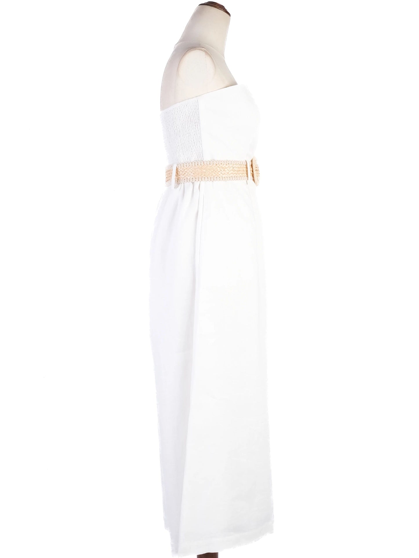 new zimmerman white strapless jumpsuit with woven belt
