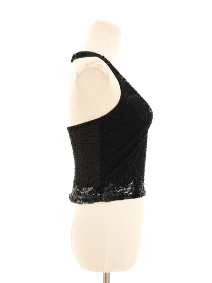 Excellent Roccobarocco Black Sequined Sleeveless Top Size L