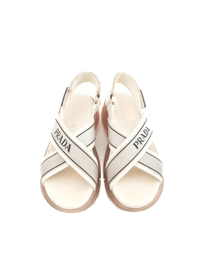 Good Prada White Textile Sandals Size 37 with Chunky Sole