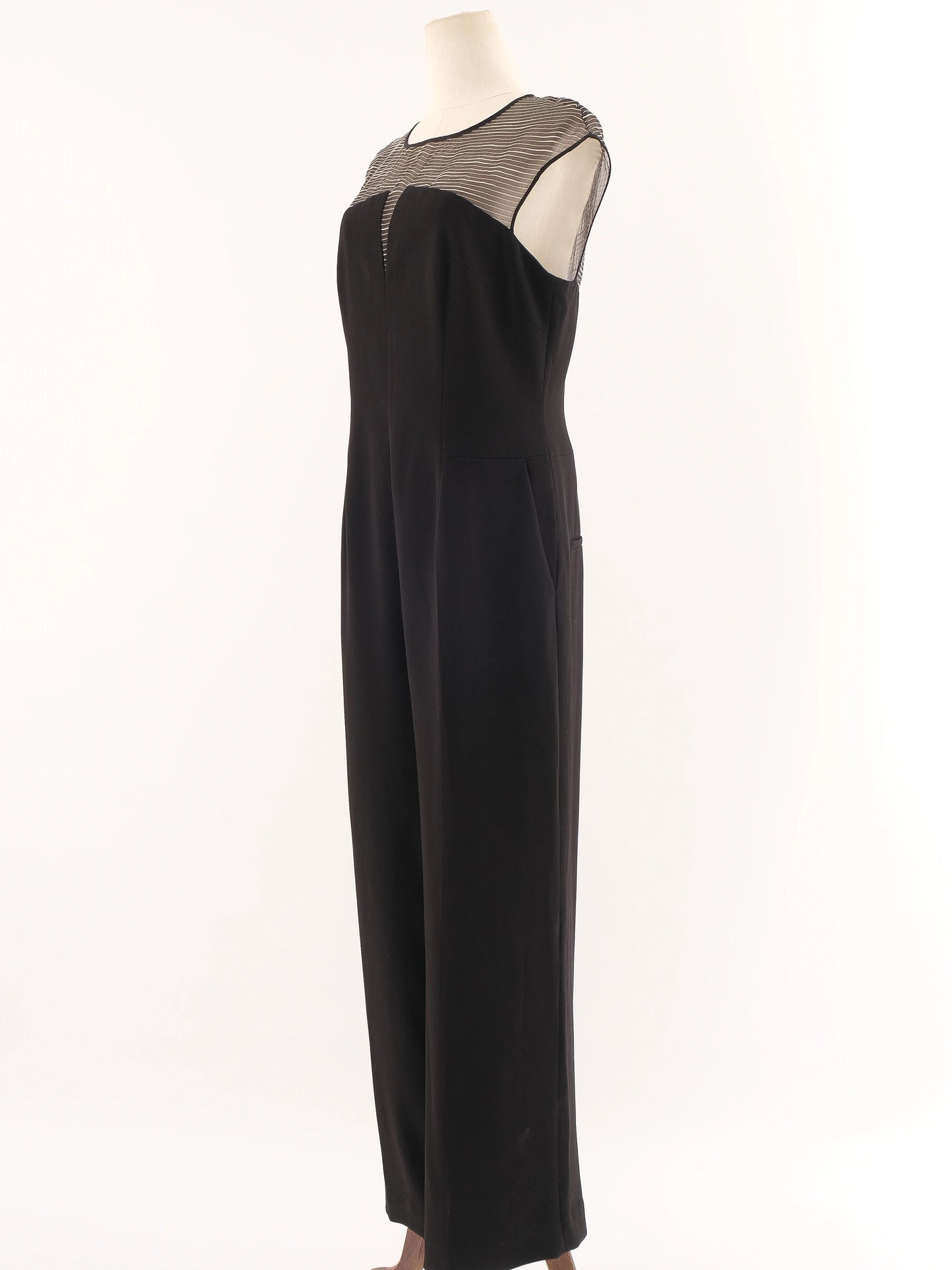 karen millen black sleeveless jumpsuit xl with sheer detail