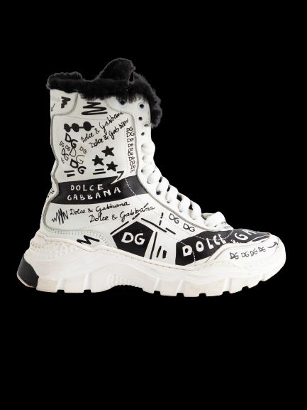 good dolce & gabbana white graffiti high-top sneakers size 34.5