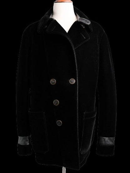 Excellent Giorgio Armani Black Velvet Double-Breasted Coat Size L