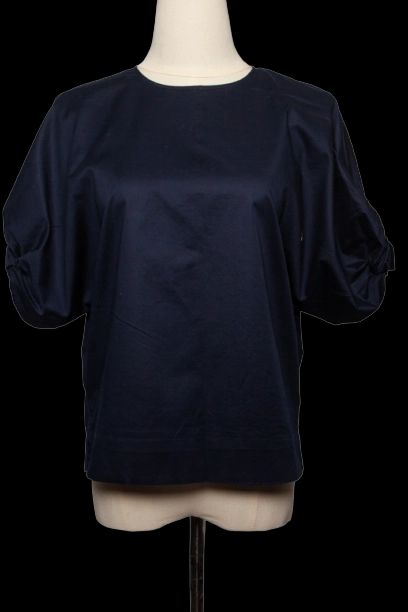 Good Cos Blue Cotton Blouse Size XS Short Sleeves Ruched Design
