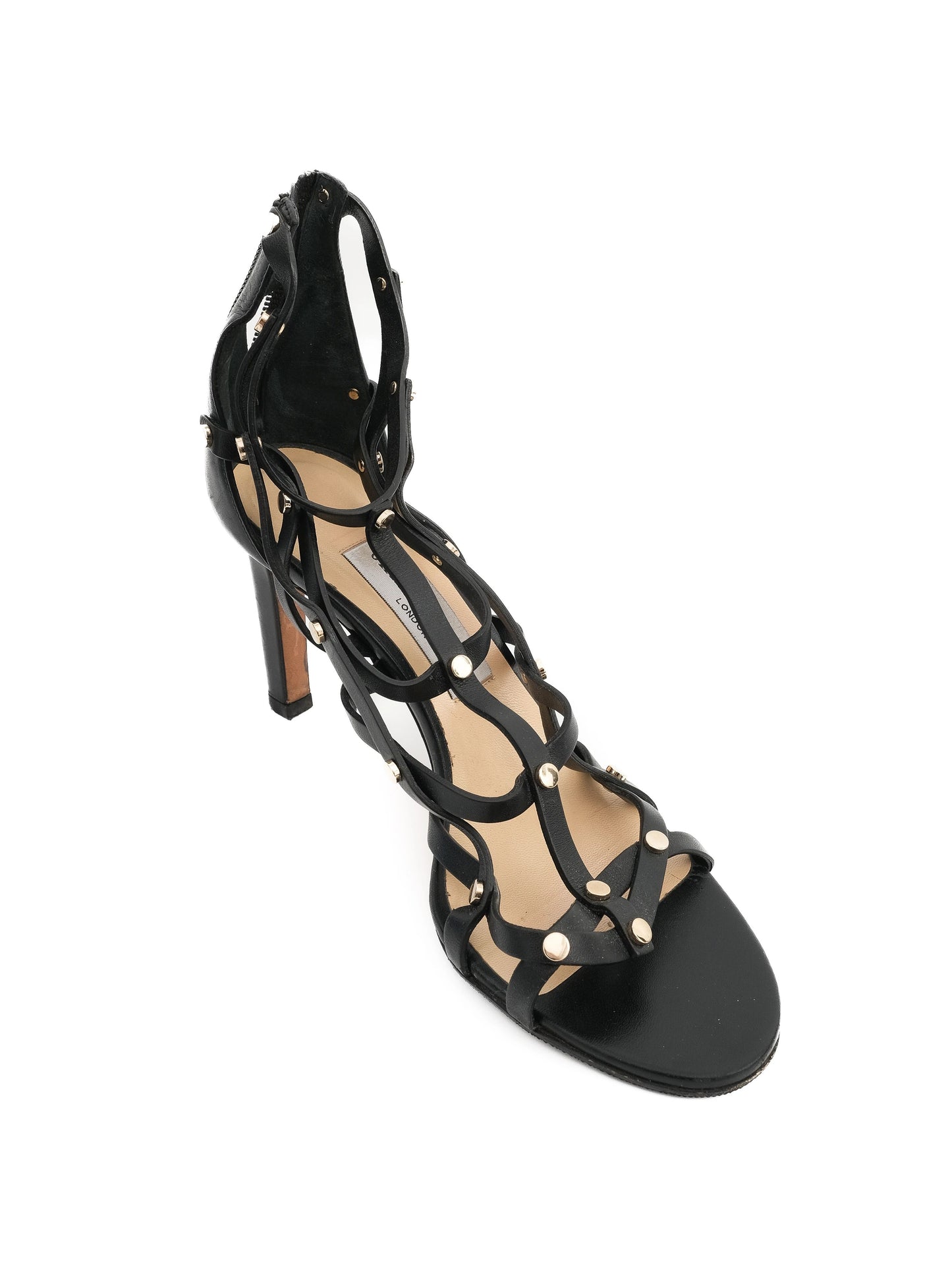 excellent jimmy choo black leather high-heeled sandals size 38
